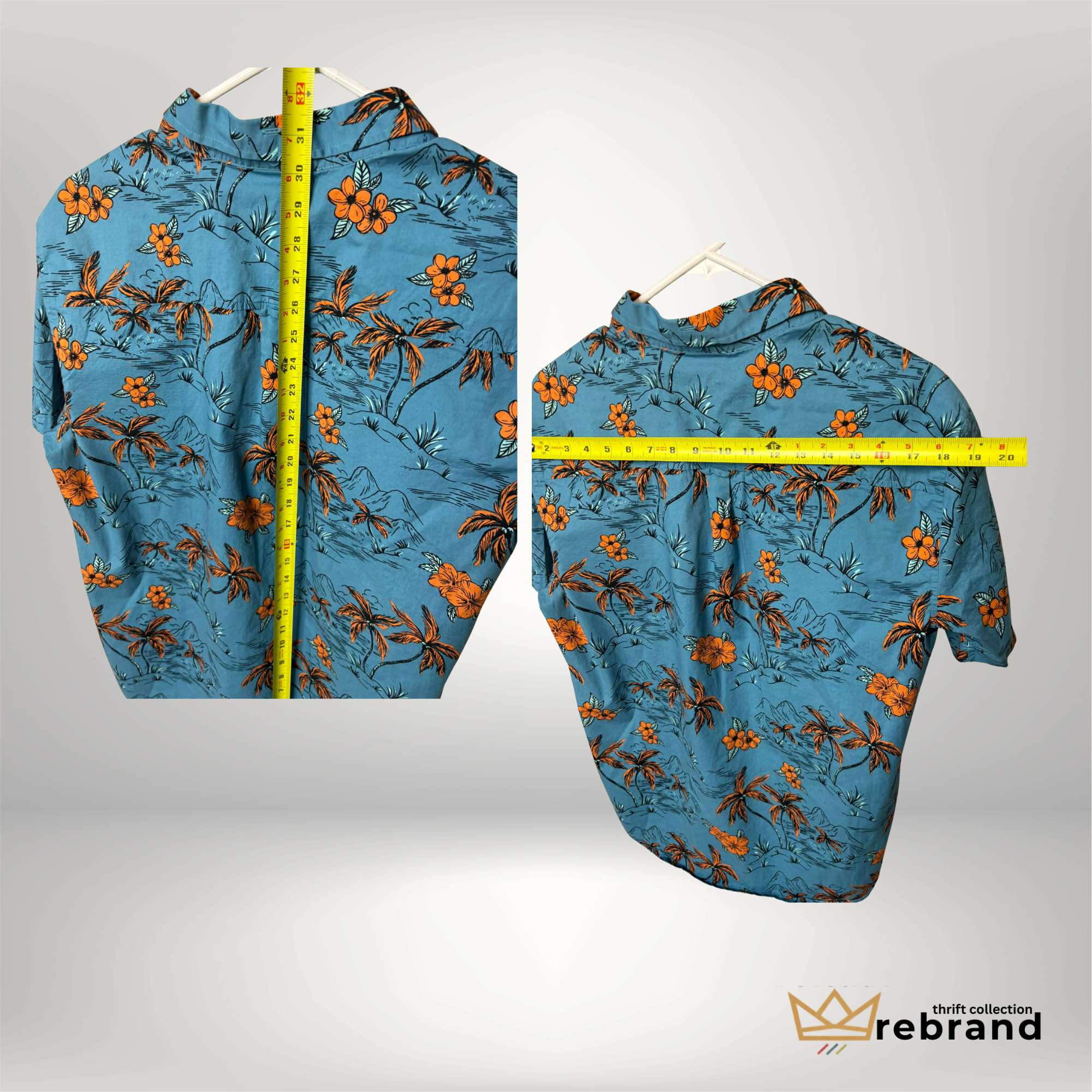 Ripzone Tropical Print Short Sleeve Button-Up Shirt – Blue & Orange Palm Print – Men’s Medium