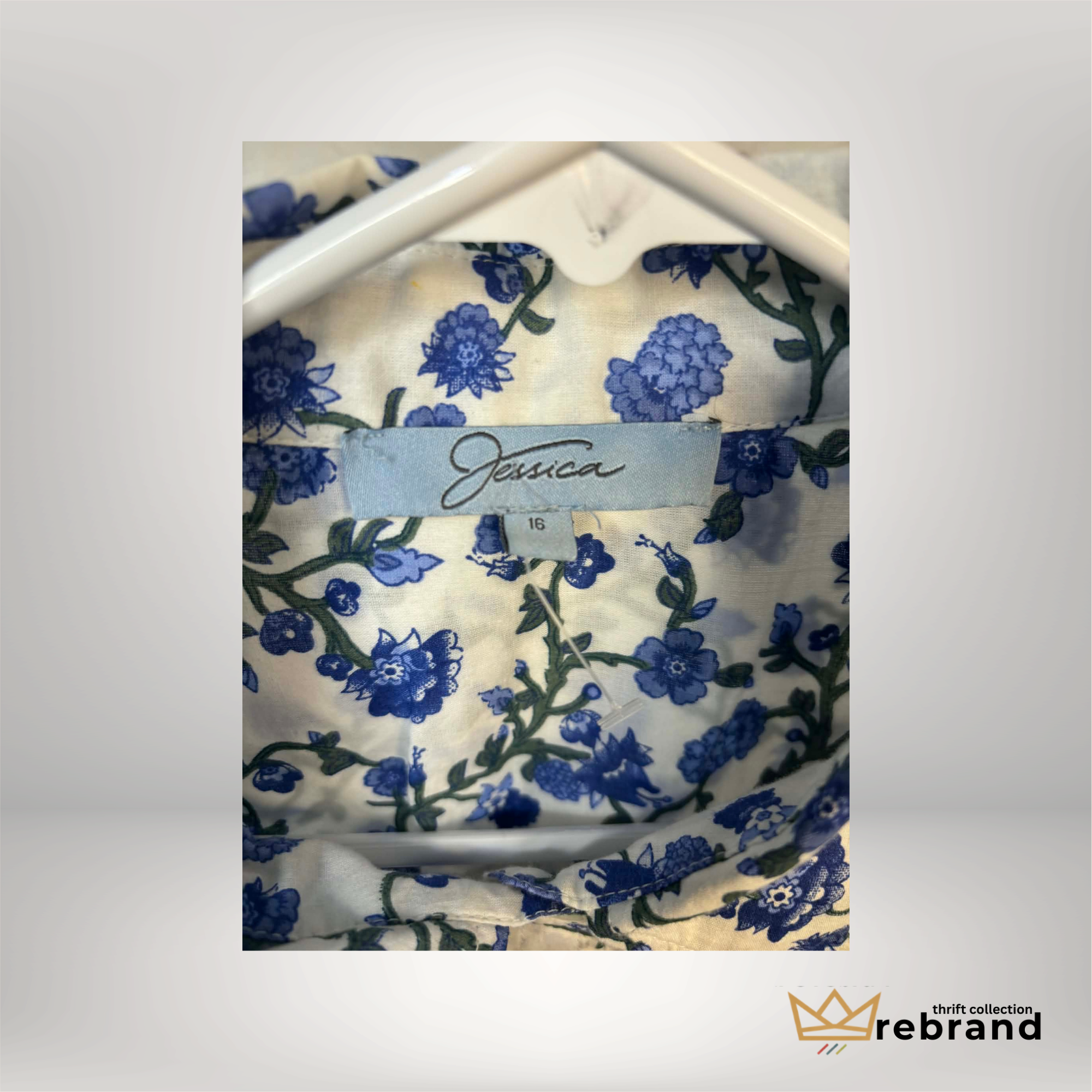 Jessica Blue Floral Button Down Blouse – Size 16