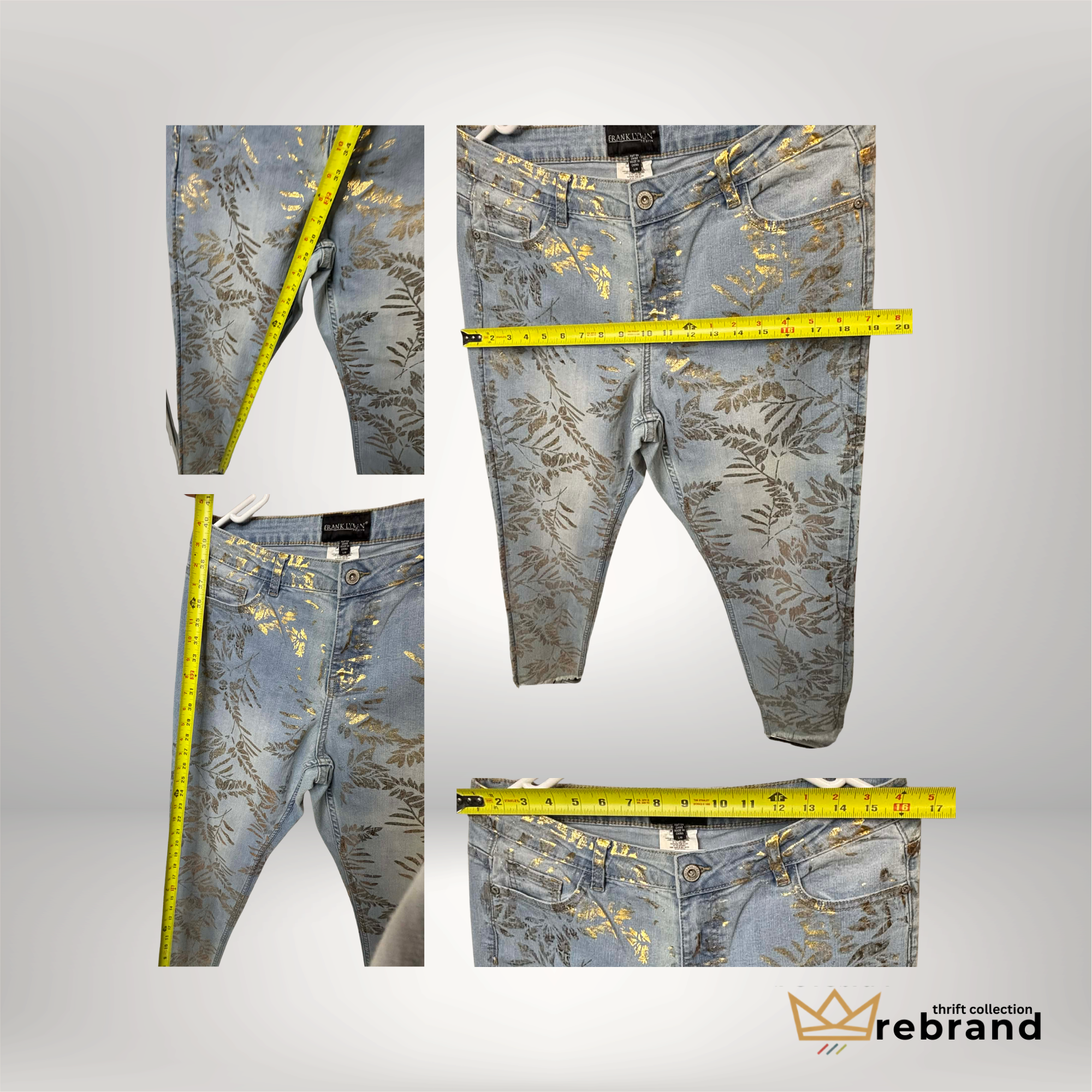 Gold Floral Jeans -"Frank Lyman" -Metallic Botanical Print Size- 34/L (2012-2016)