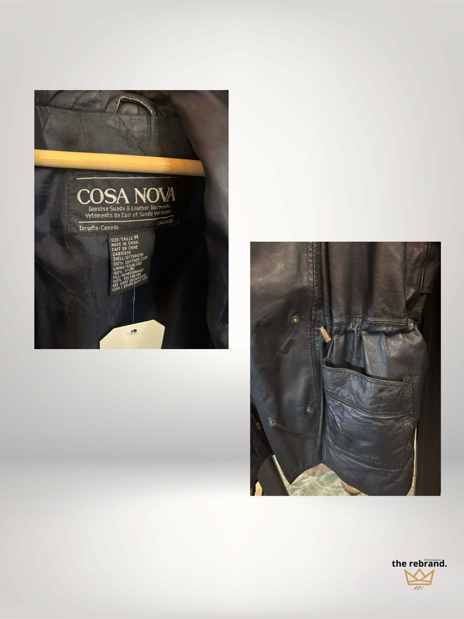 Vintage 1980s Cosa Nova Black Leather Hooded Jacket Coat Women’s Medium Oversized Statement Outerwear