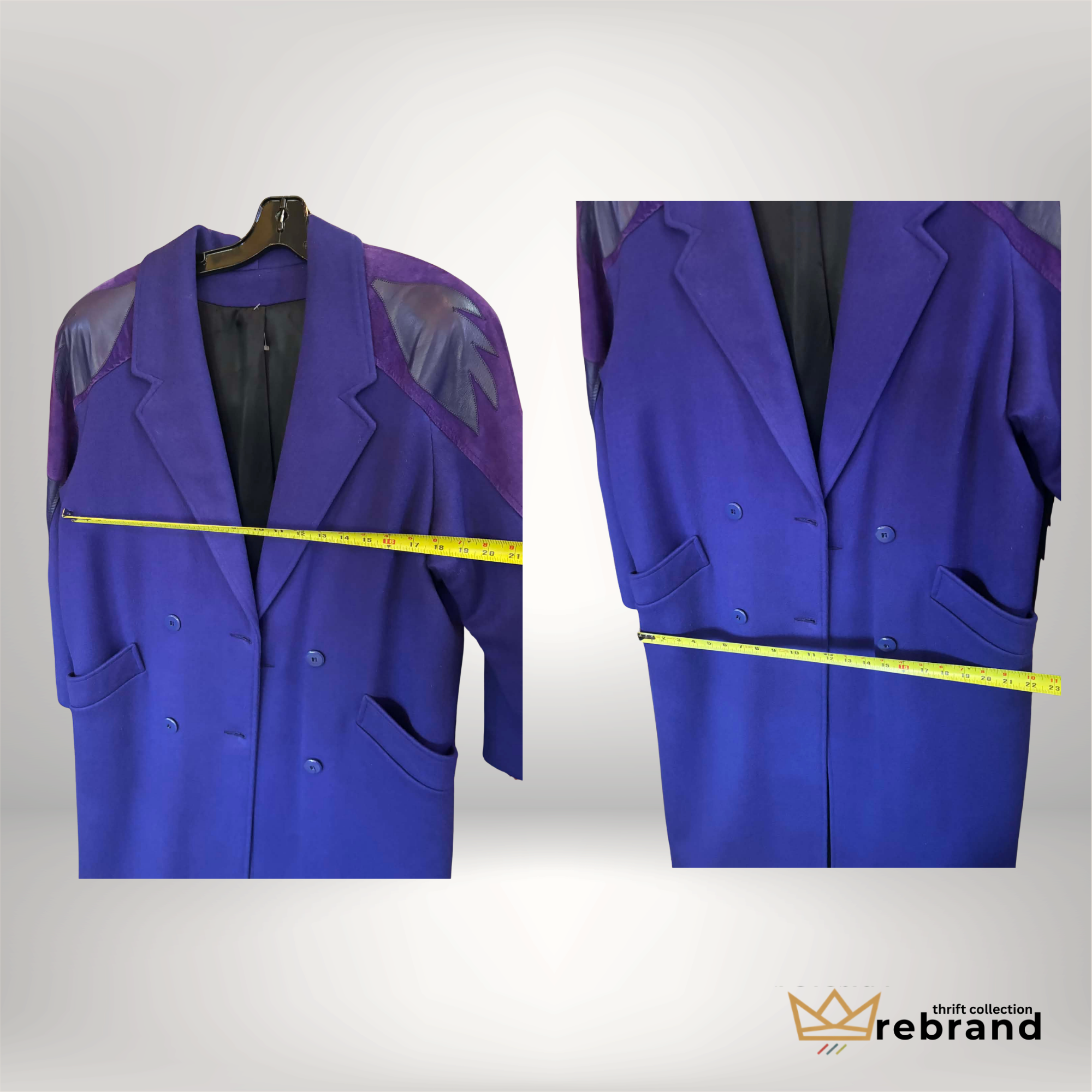 Vintage Braemar Diana Charles Purple Wool Coat | Leather Shoulder Detail | Made in Canada | Statement Outerwear