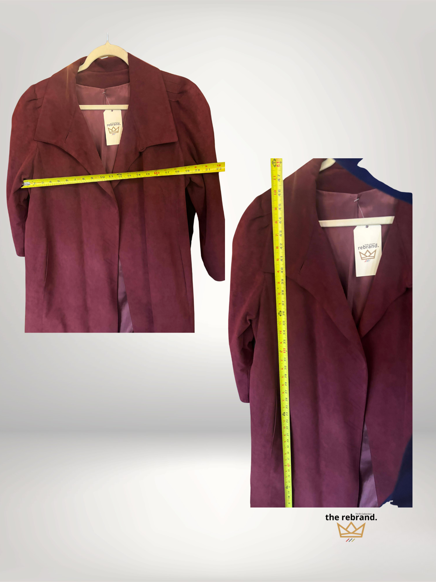 Vintage Burgundy Faux Suede Duster Coat | Tie Waist Longline Jacket | Size M/L