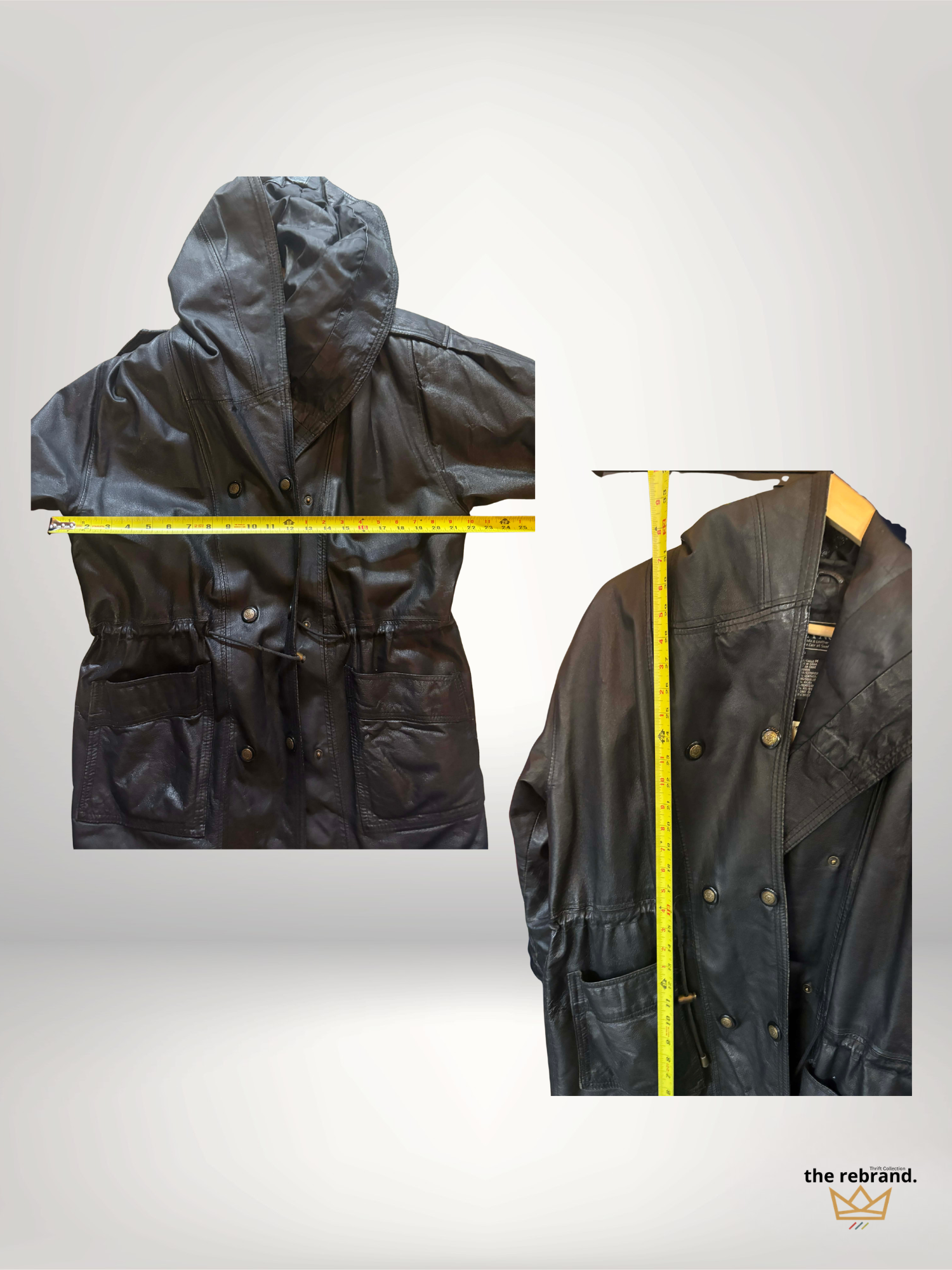 Vintage 1980s Cosa Nova Black Leather Hooded Jacket Coat Women’s Medium Oversized Statement Outerwear