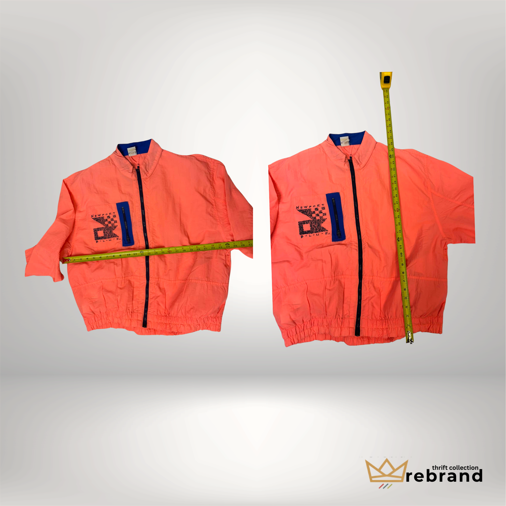 Vintage Newport Blue Neon Windbreaker Jacket – Coral & Blue Retro Sport