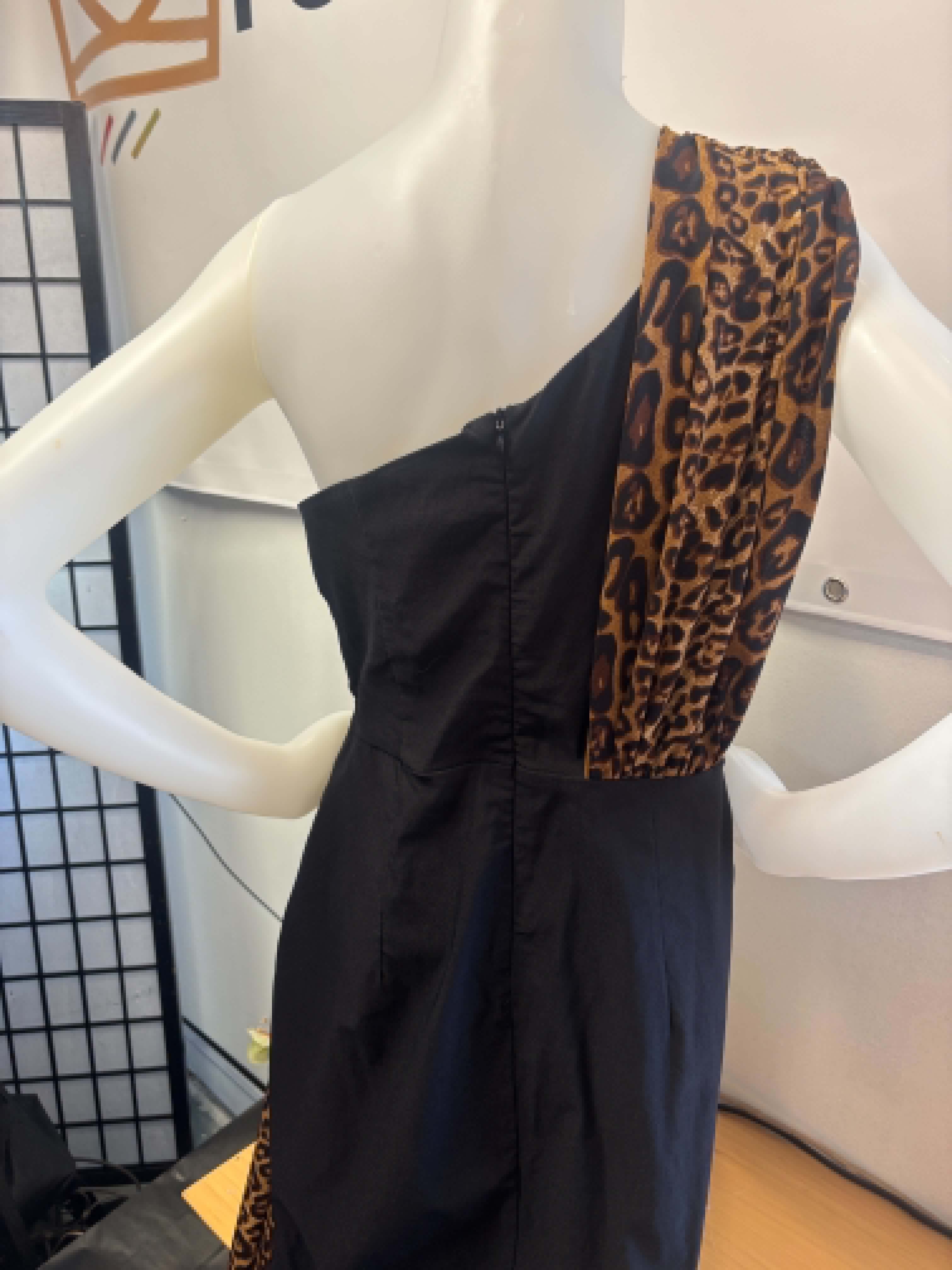 NWT  Rebel Love One-Shoulder Black Dress with Leopard Sash Accent - LARGE