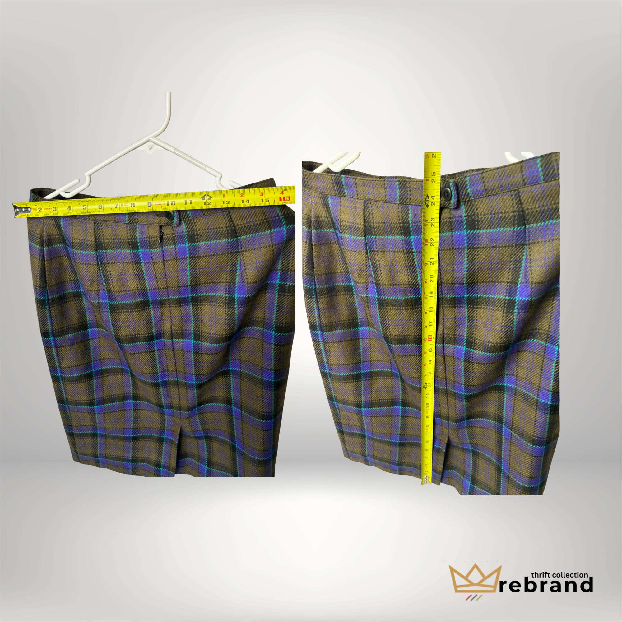 Vintage Wool Plaid Suit Set -"Rodier " -31 size Med (1980-1990)