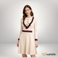 Preppy Knit Ruffle Collar Dress – Cream with Red & Navy Stripe | Size Small