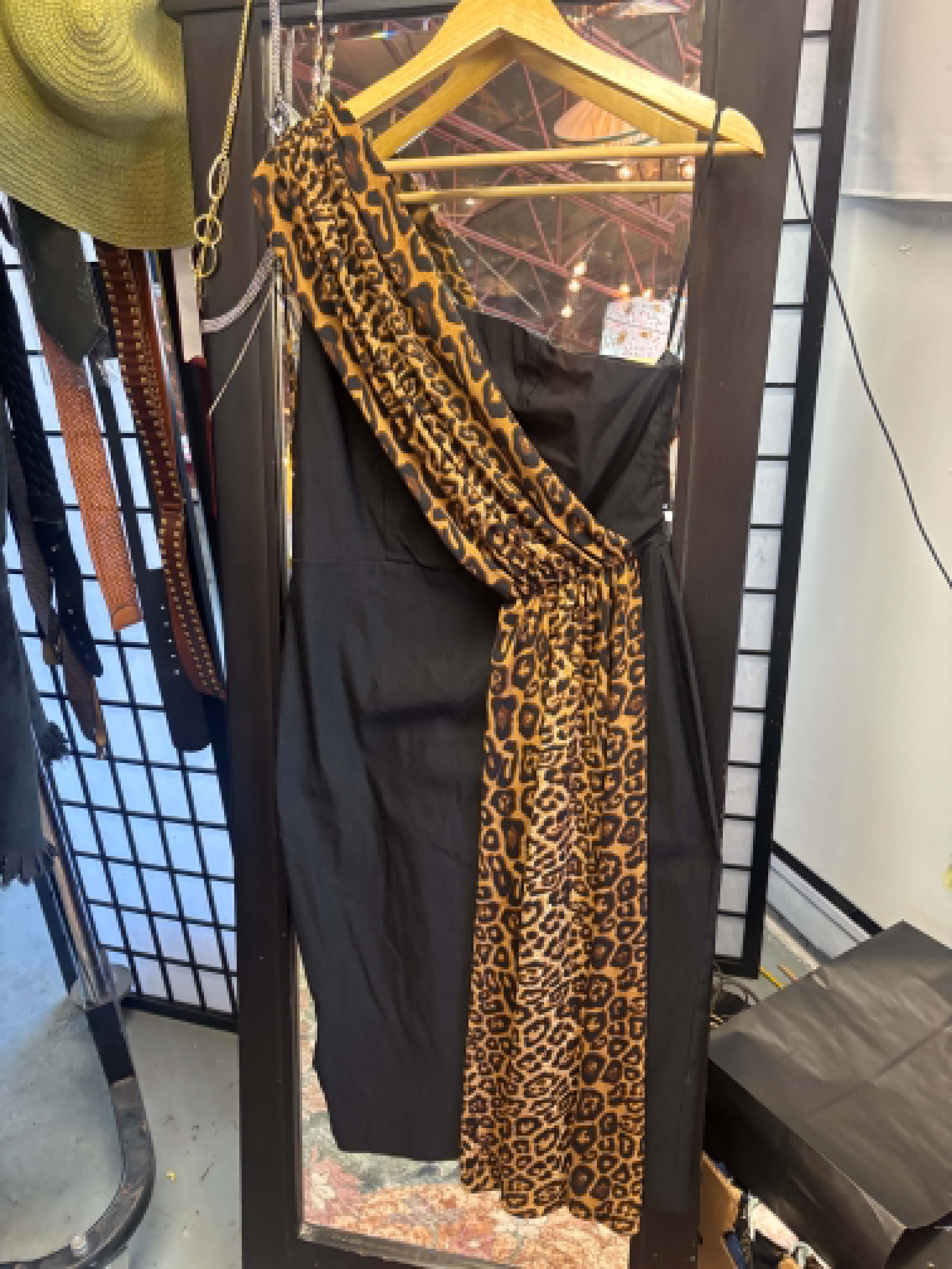 NWT  Rebel Love One-Shoulder Black Dress with Leopard Sash Accent - LARGE