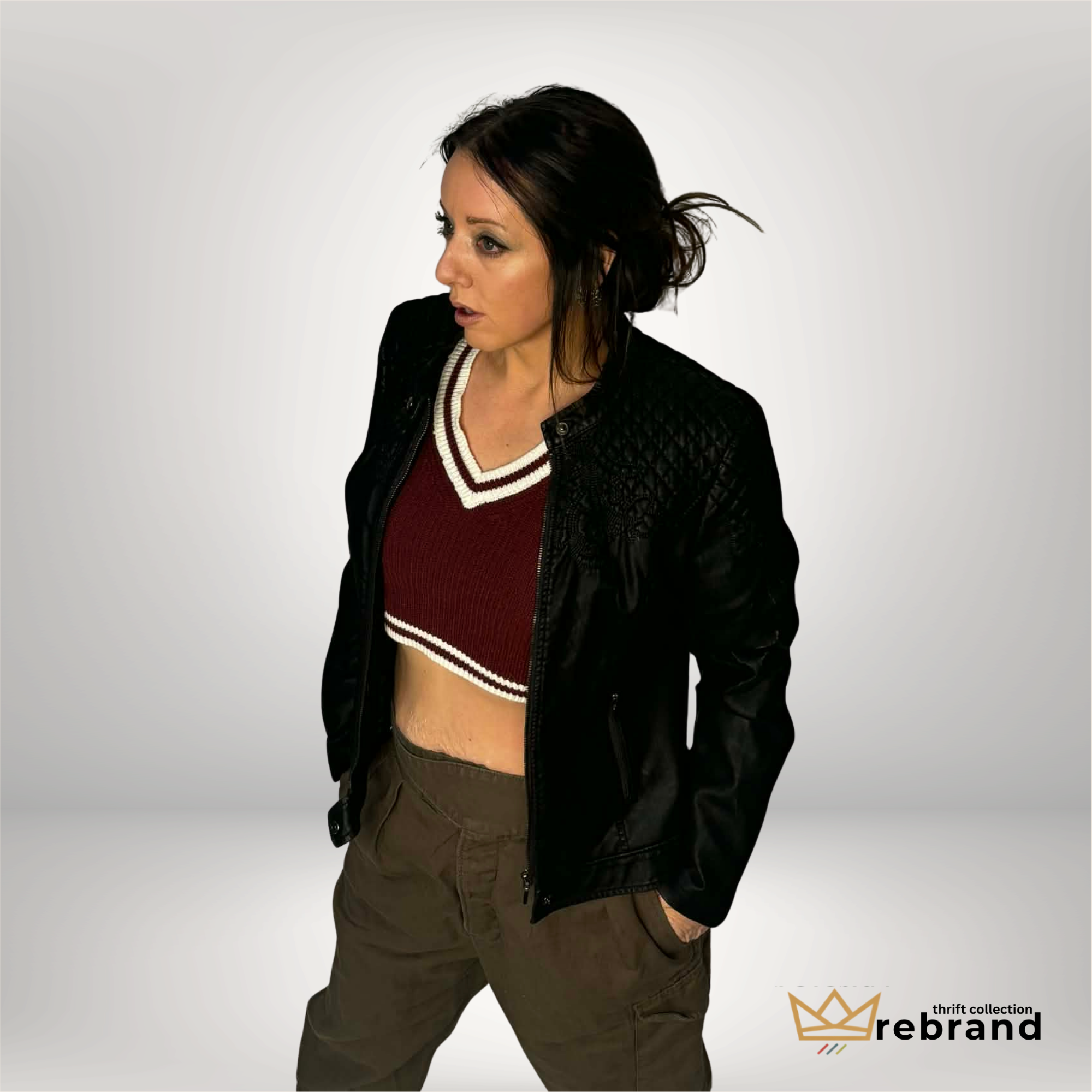 Y2K Quilted Leather Jacket - Tribal - Black - Size Small-Med (1990-2000)