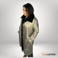 Y2K/ Early Vintage Long Coat with Faux Fur Collar- Chrome - "Bill Blass Signature" Size- med/Large (1990-2000)