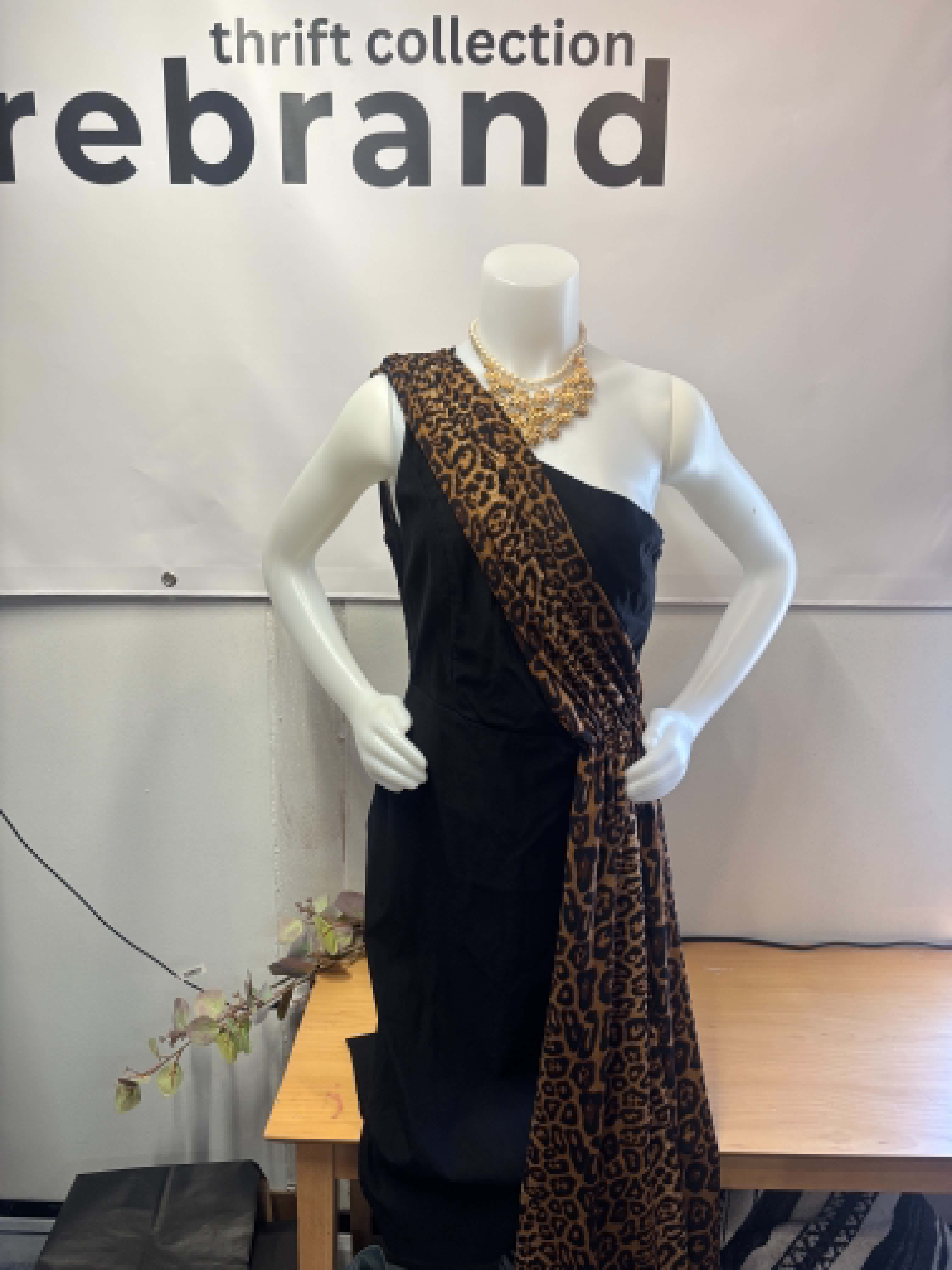 NWT  Rebel Love One-Shoulder Black Dress with Leopard Sash Accent - LARGE