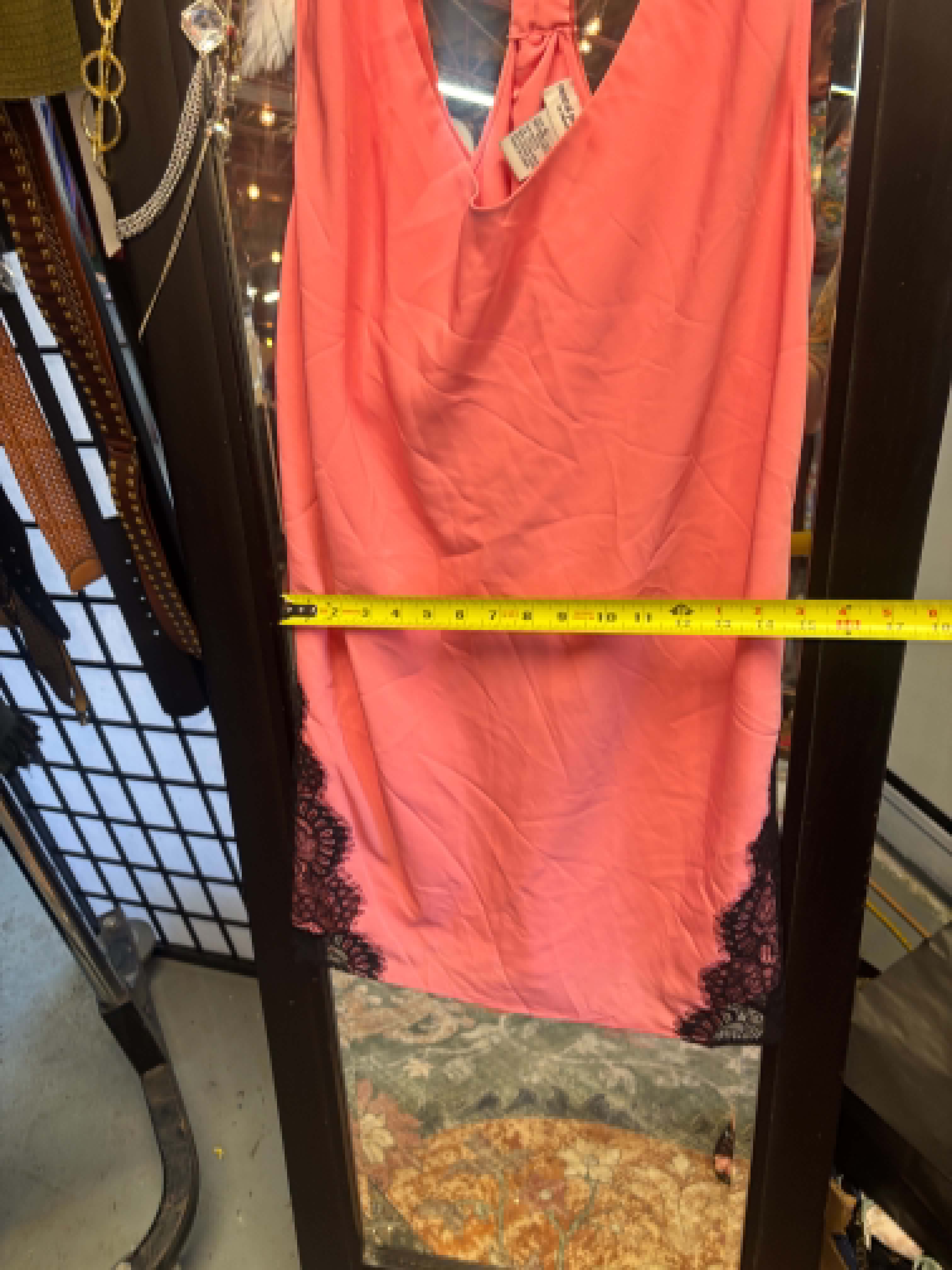 Central Park West Pink Shift Dress with Black Lace Panels - small oversized Slip
